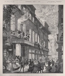 Burning of the Opera Comique in Paris, Scene in the Rue de Marivaux: Firemen Saving People at the Windows, from 